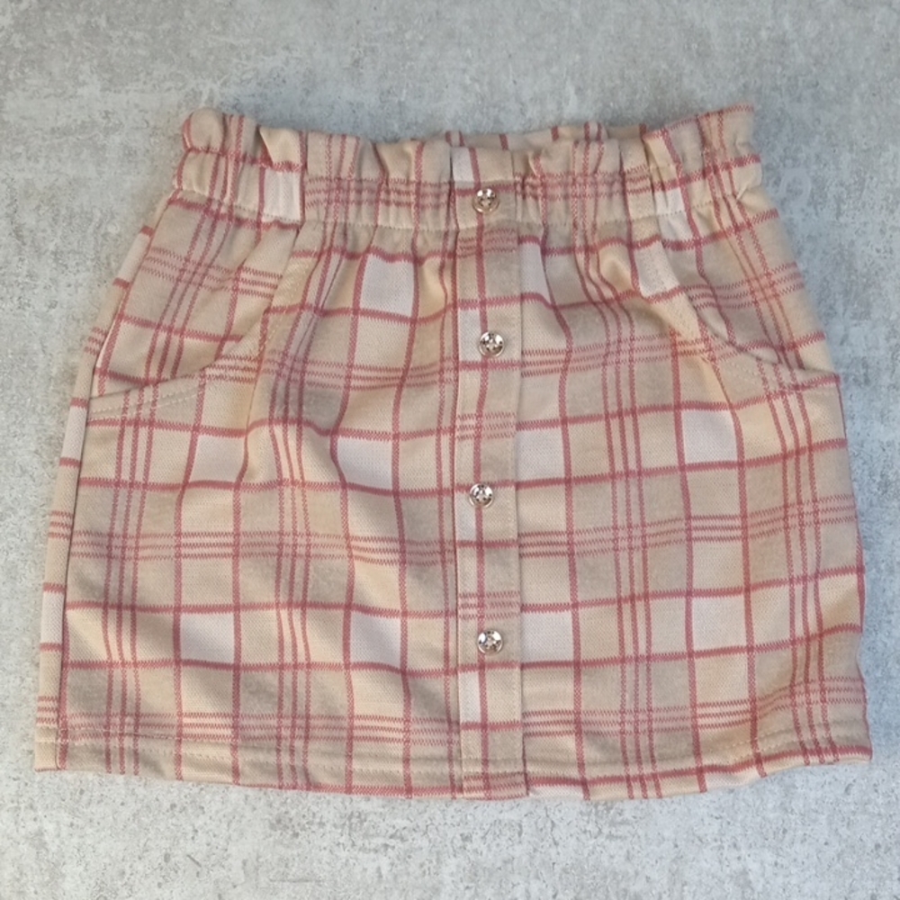 🛝🍒 Bloomin' Baby Plaid Faux Button-Up Skirt